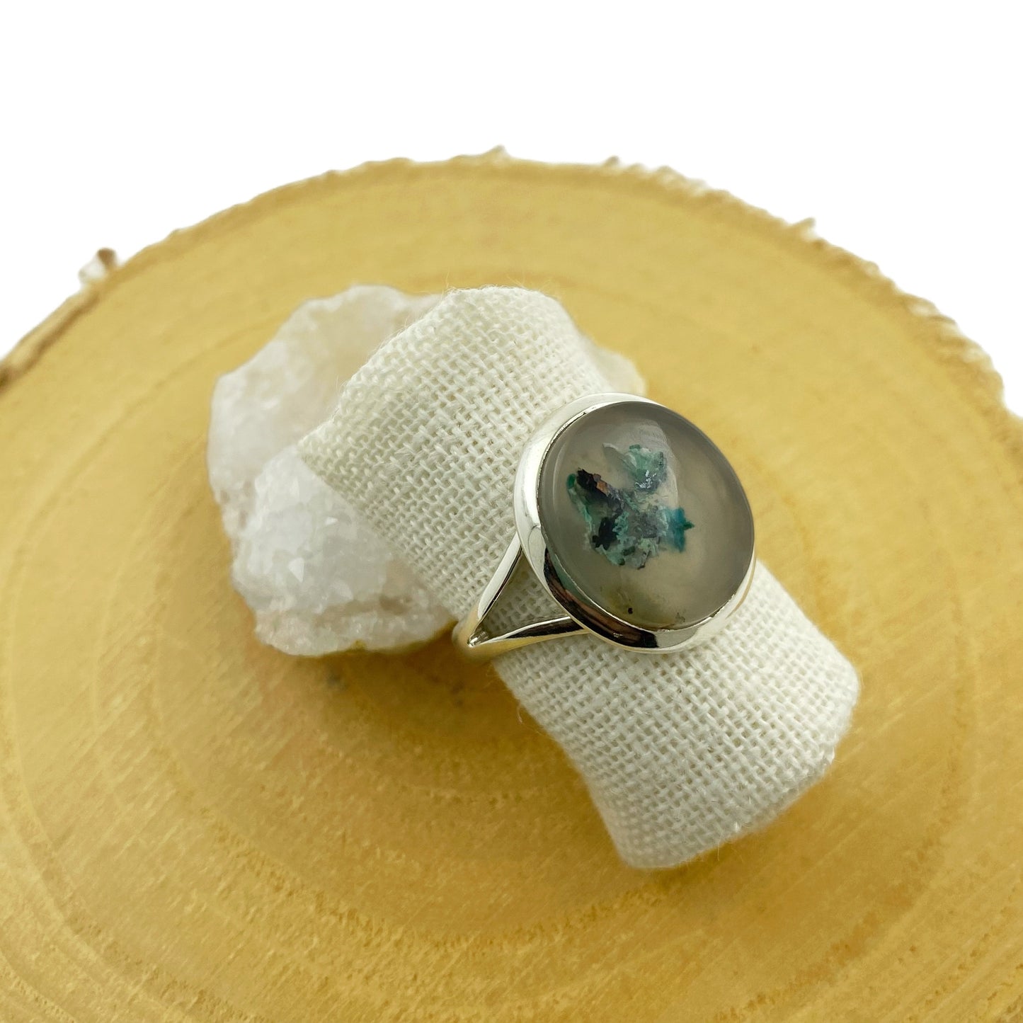 anillo aquaprasa natural pieza única plata