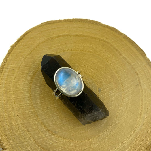 anillo piedra luna arcoiris plata