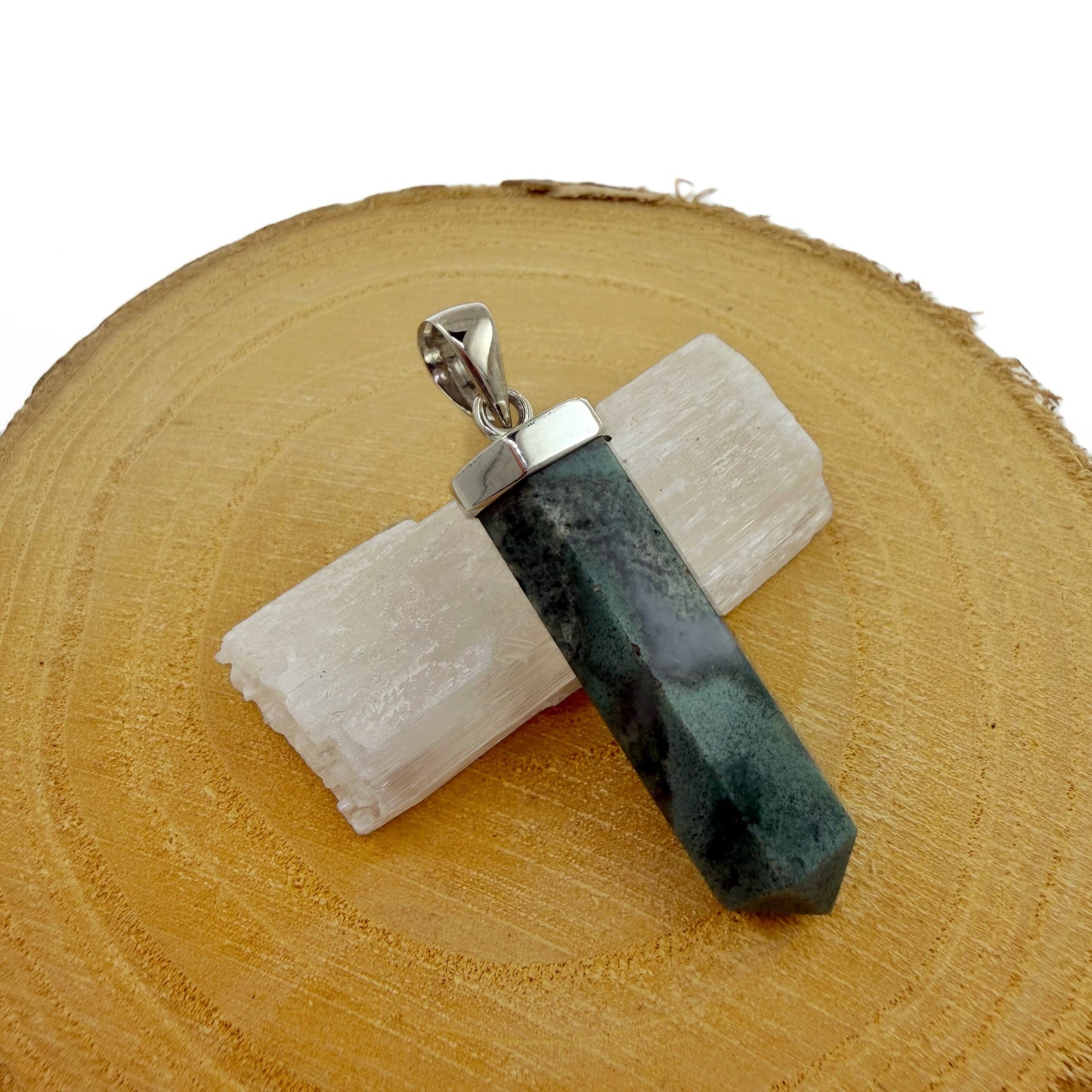 colgante de ágata musgo natural pieza única plata