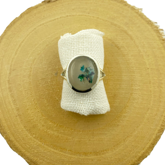 anillo aquaprasa natural pieza única plata