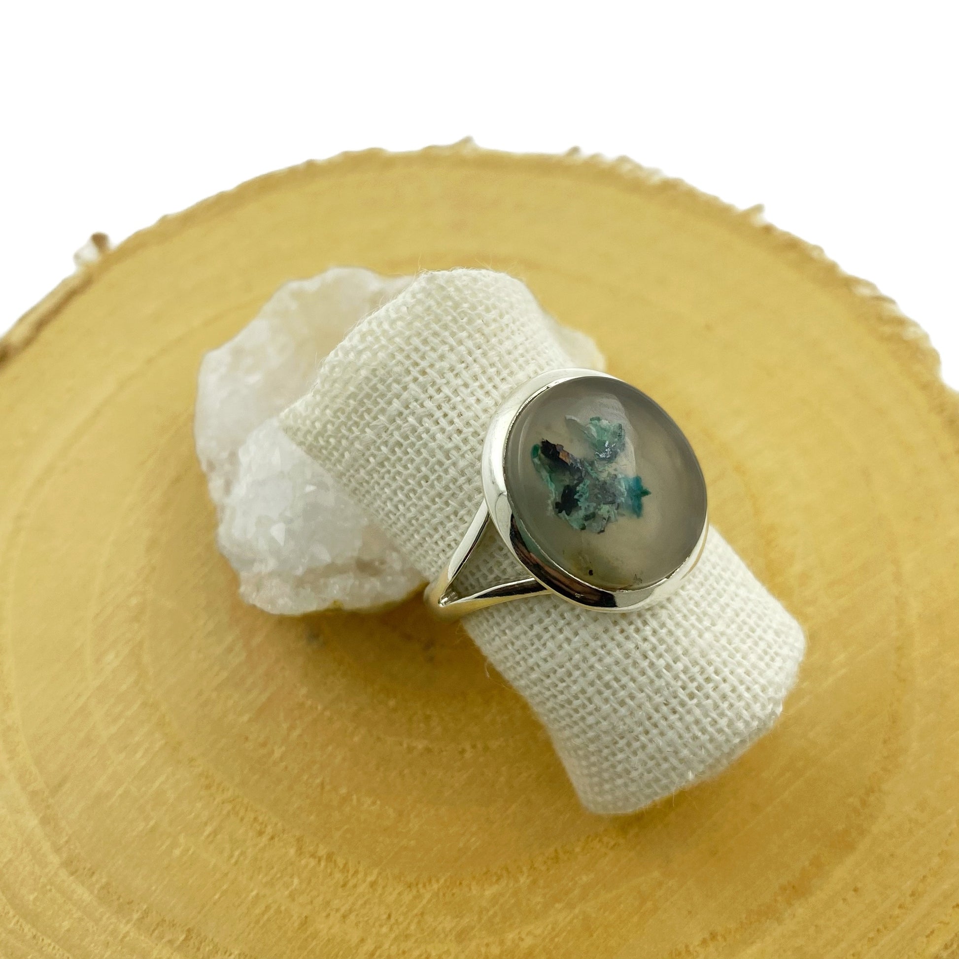 anillo aquaprasa natural pieza única plata