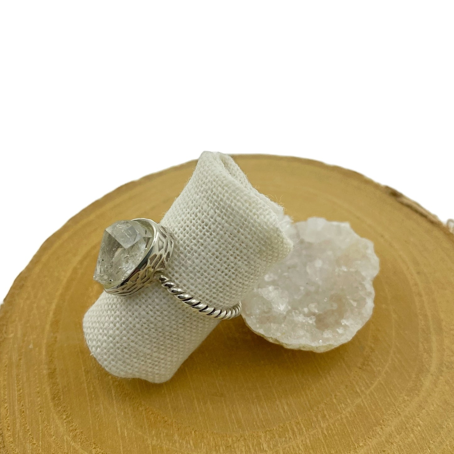 anillo herkimer natural pieza única plata