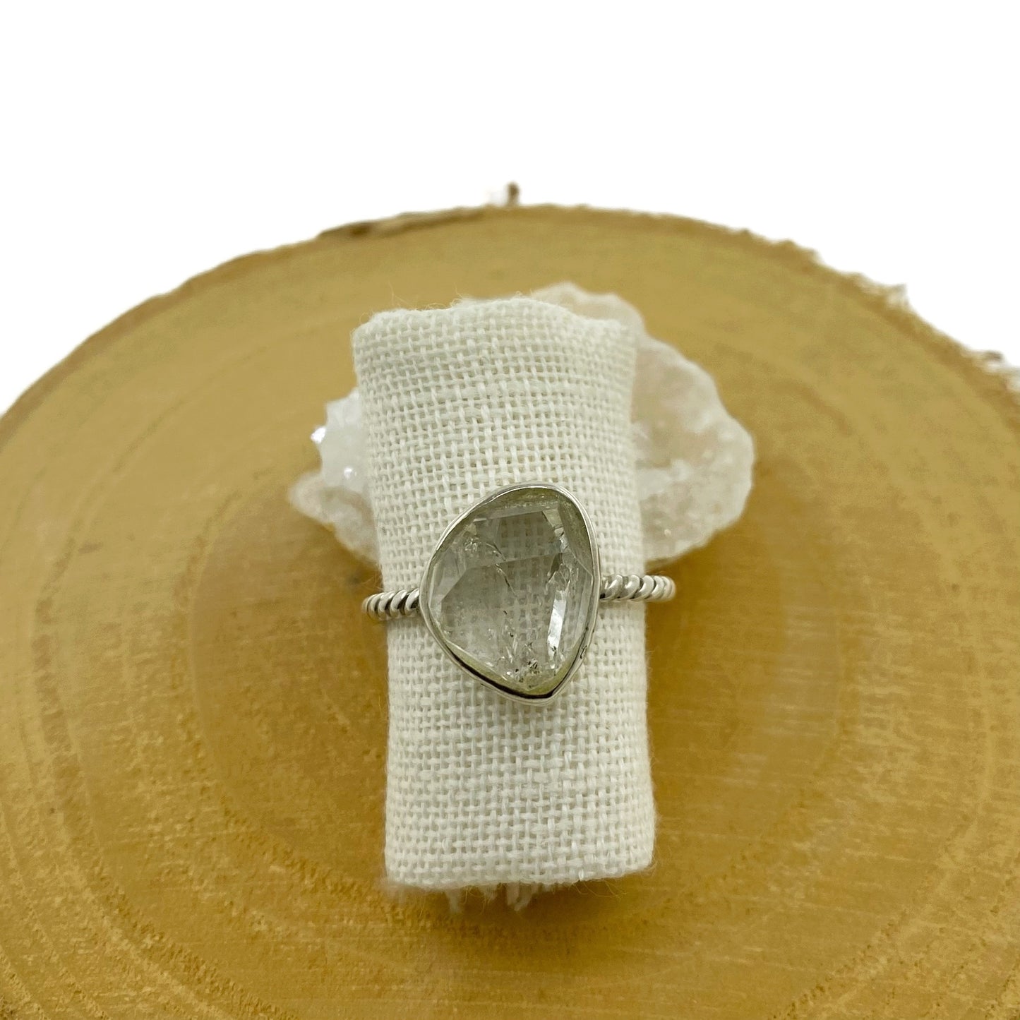 anillo herkimer natural pieza única plata