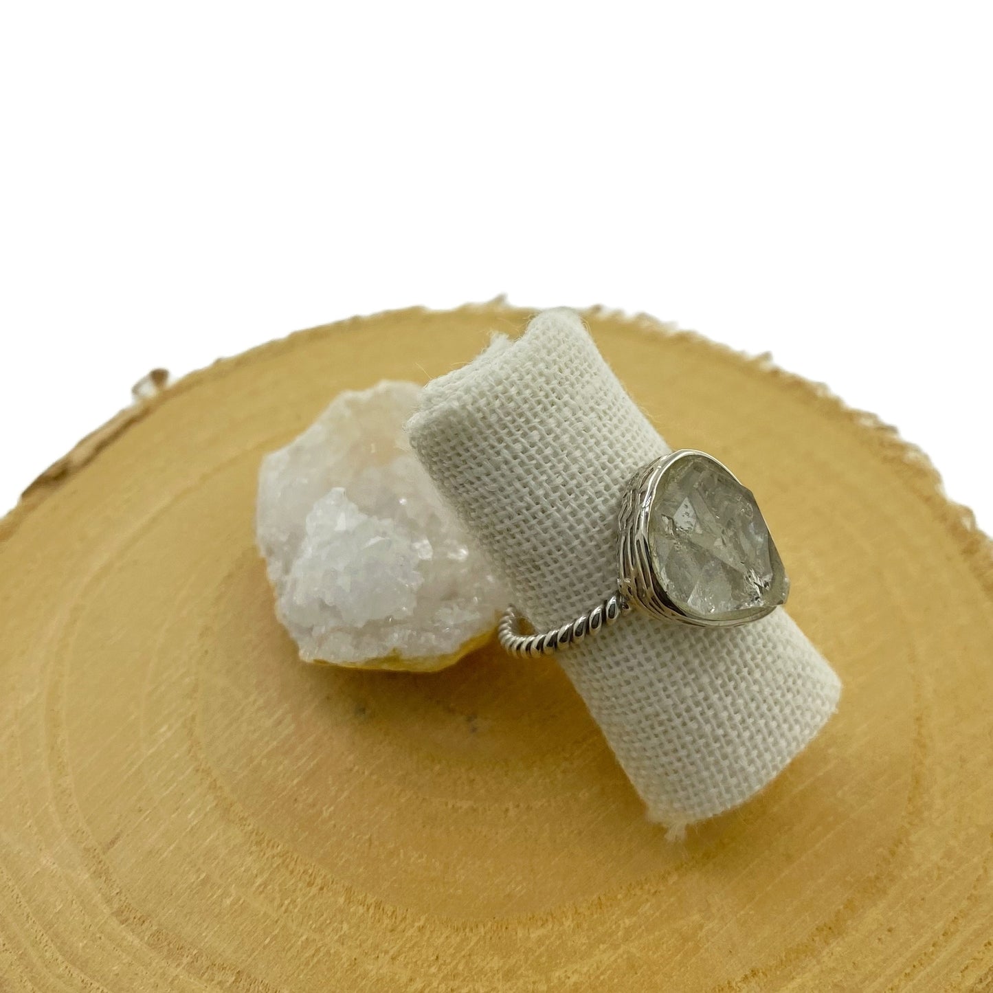 anillo herkimer natural pieza única plata