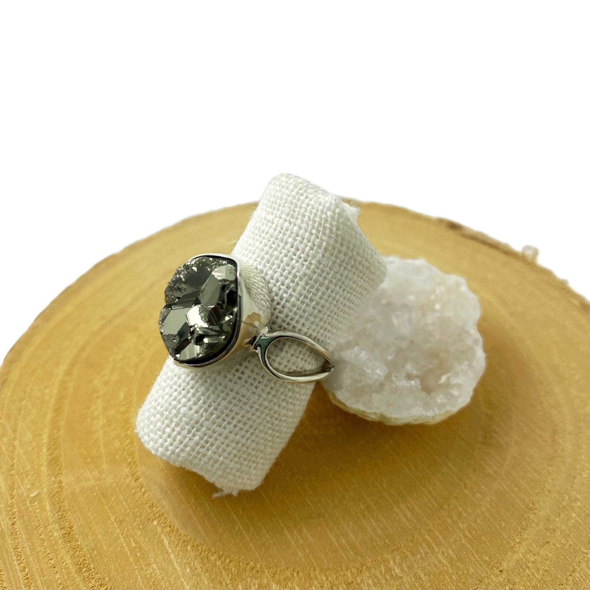 anillo pirita natural pieza única plata