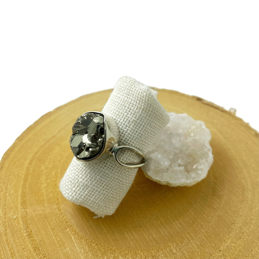 anillo pirita natural pieza única plata
