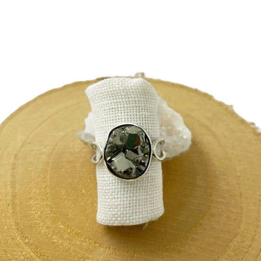 anillo pirita natural pieza única plata