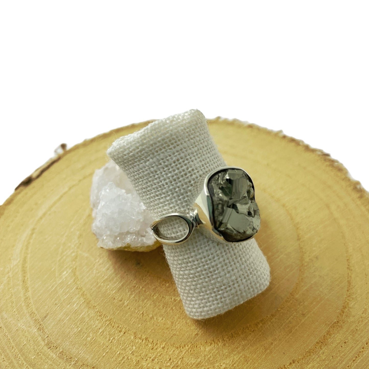 anillo pirita natural pieza única plata