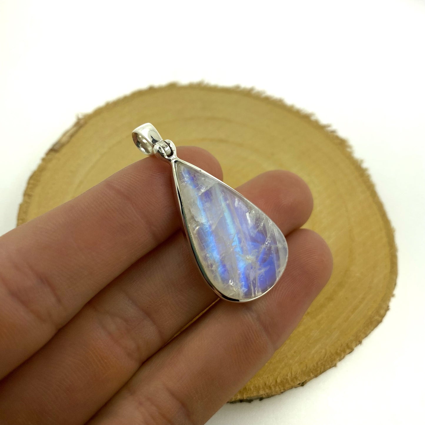colgante piedra luna arcoiris plata
