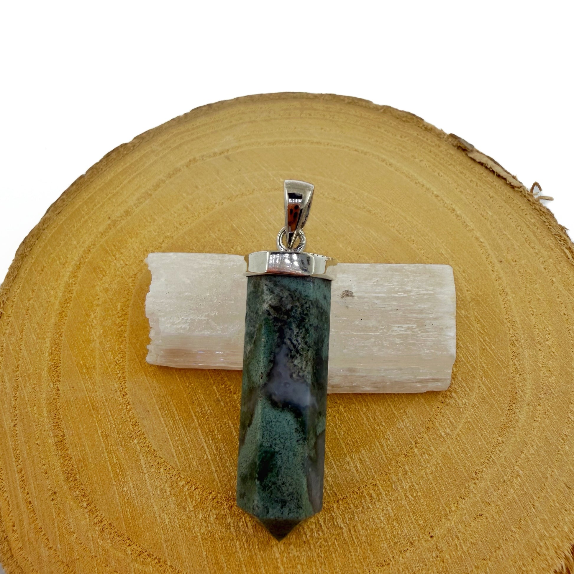 colgante de ágata musgo natural pieza única plata