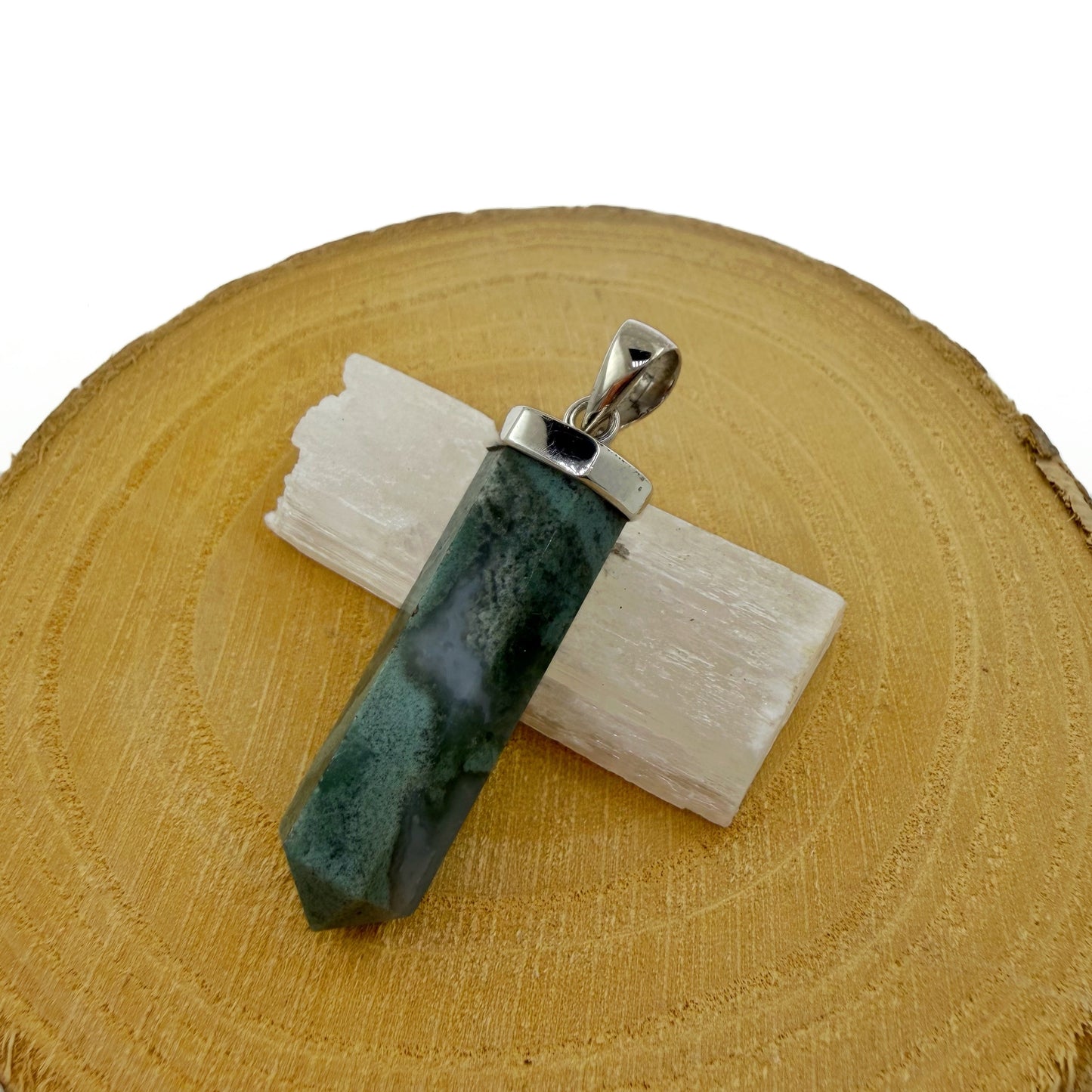 colgante de ágata musgo natural pieza única plata