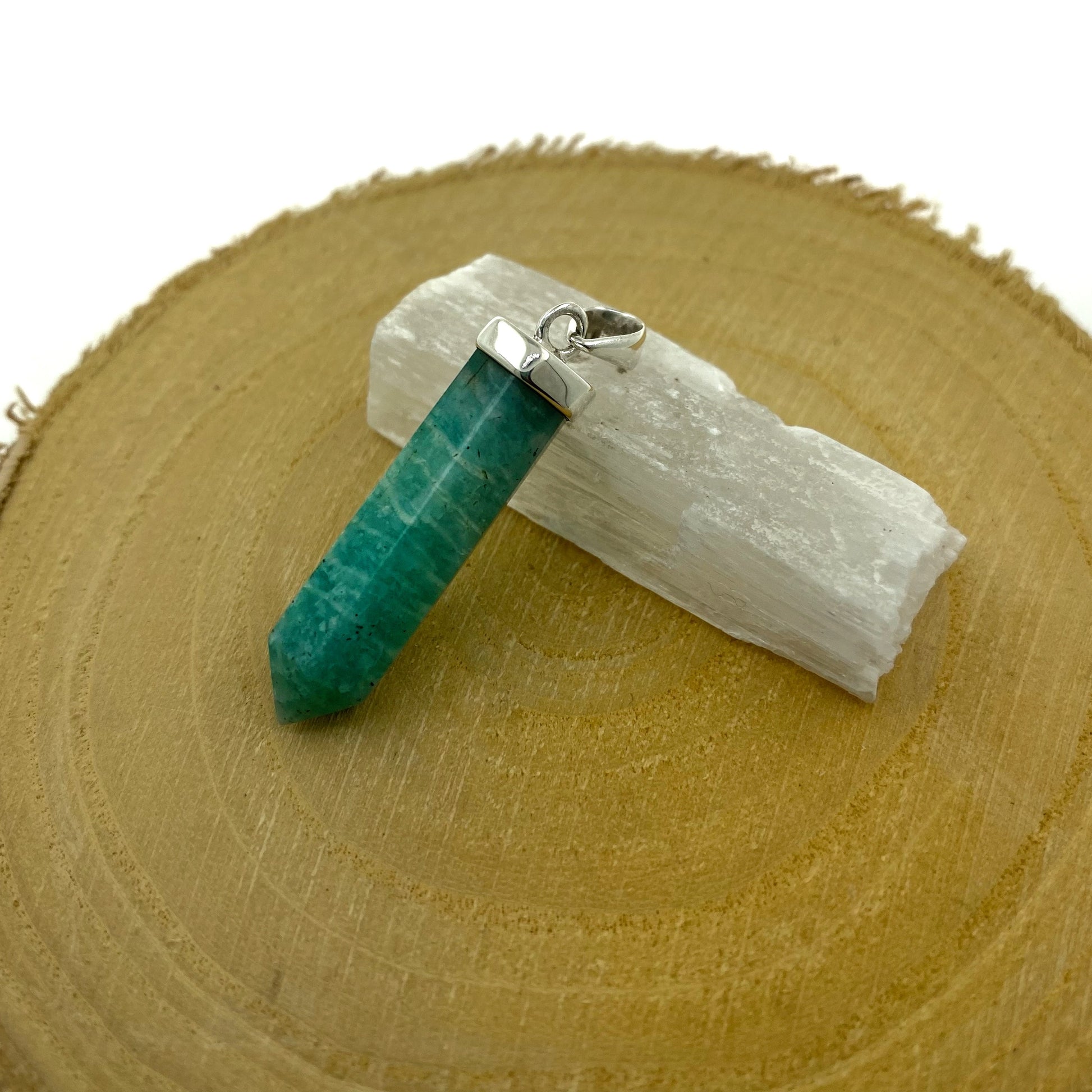 colgante punta amazonita natural pieza unica plata