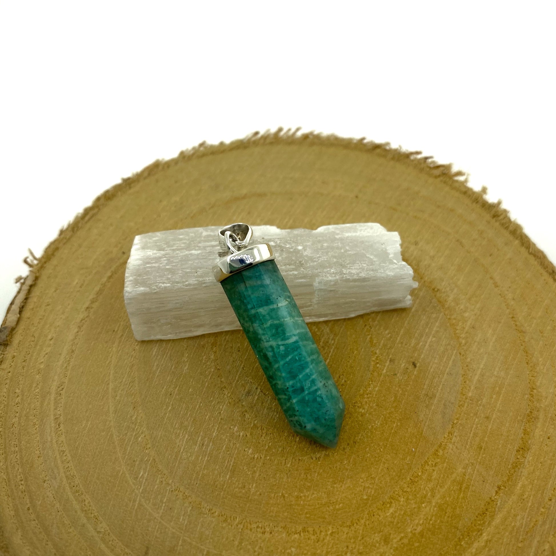 colgante punta amazonita natural pieza única plata